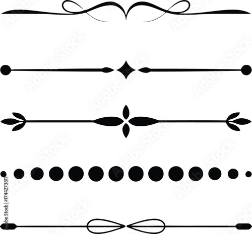 Collection of five elegant black decorative dividers and ornaments