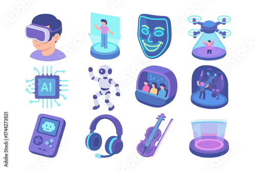 Cutting-edge technology icons: ar, ai, robotics, and entertainment
