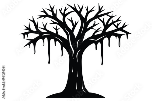 ice covered tree simple line art silhouette vector icon