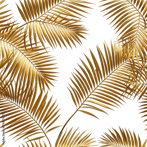Golden palm leaves pattern on a black background, tropical, elegant