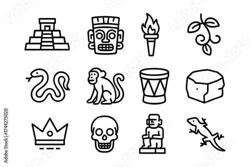 Ancient mesoamerican icons: linear symbols of mayan and aztec culture