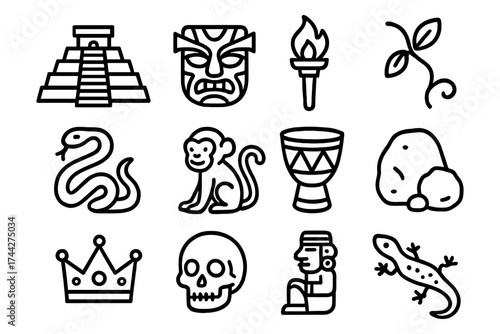Ancient tribal elements collection in bold outline style