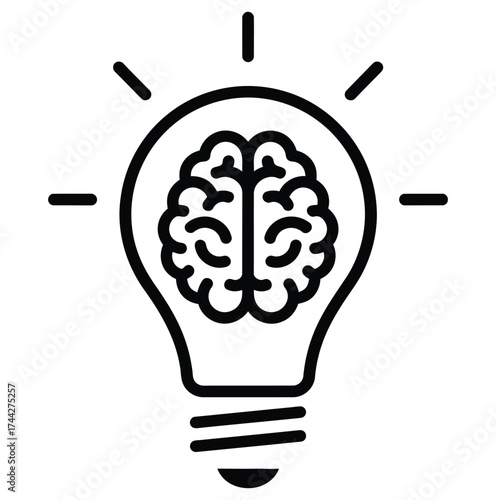 Lightbulb with a brain inside representing ideas innovation and creative thinking on white background