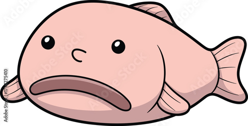 Cute Cartoon Blob fish Illustration Isolated on White