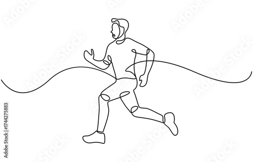 Continuous line drawing of young athlete focus Jogging man.