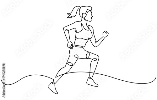 Continuous line drawing of young athlete focus Jogging man.