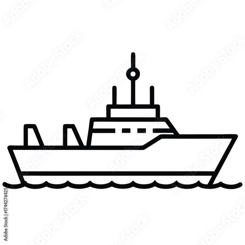naval command ship simple line art silhouette vector icon