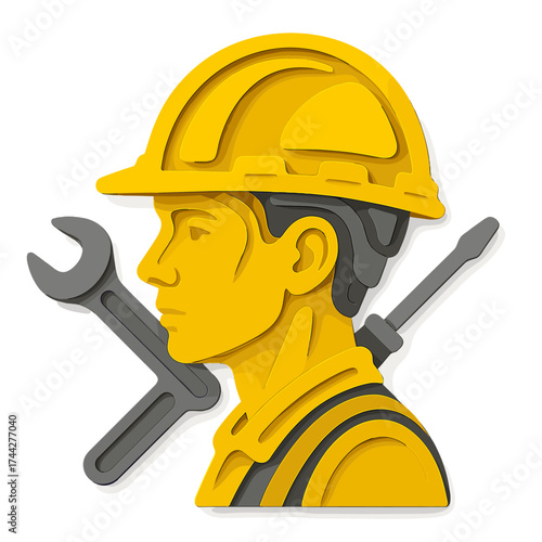 Construction worker profile with tools in modern dual tone design