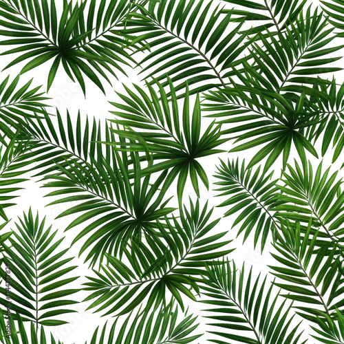 Lush, verdant palm leaves against a black background. Tropical foliage, seamless pattern
