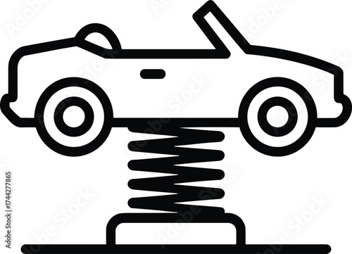 Black line art convertible car on a spring toy ride