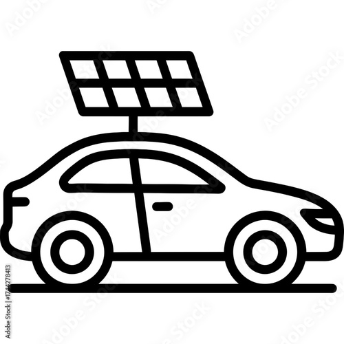 Solar-powered vehicle outline icon vector