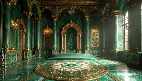 Majestic Emerald Green and Gold Palace Throne Room.