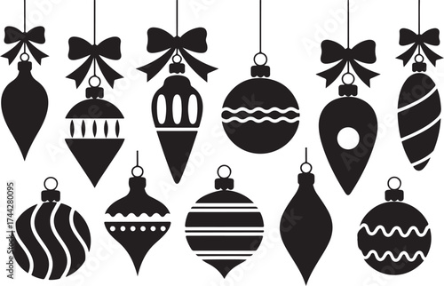 Christmas ball set. Black silhouette Christmas ball vector illustration, set of Christmas balls