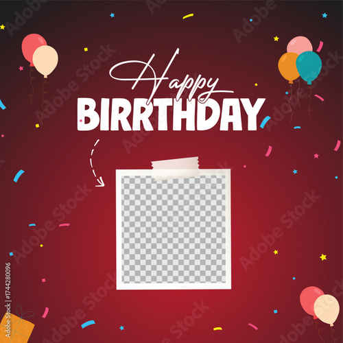 Elegant Red Happy Birthday Template for Instagram and Facebook Posts