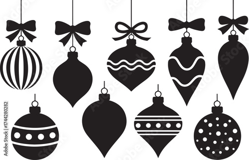 Christmas ball set. Black silhouette Christmas ball vector illustration, set of Christmas balls