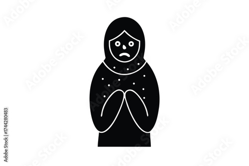 shivering person simple line art silhouette vector icon