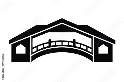 snow covered bridge simple line art silhouette vector icon