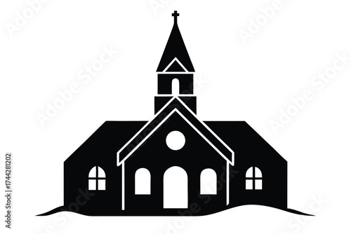 snow covered church simple line art silhouette vector icon