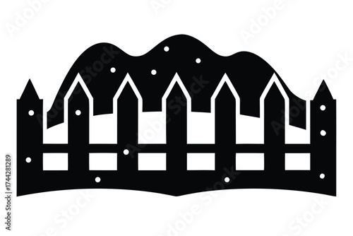 snow covered fence simple line art silhouette vector icon