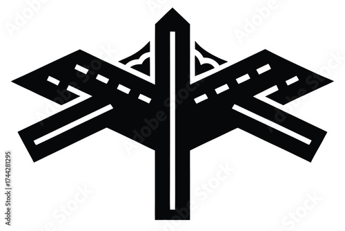 snow covered crossroad simple line art silhouette vector icon