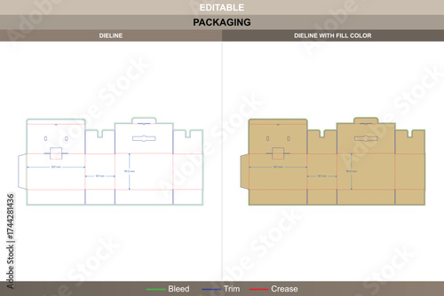 Safety buckle boxes carrying cases dieline, vector packaging template with fold structure and die line layout for secure retail display and product protection
