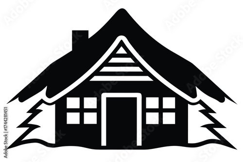 snow covered hut simple line art silhouette vector icon