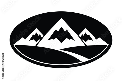 snow covered valley simple line art silhouette vector icon