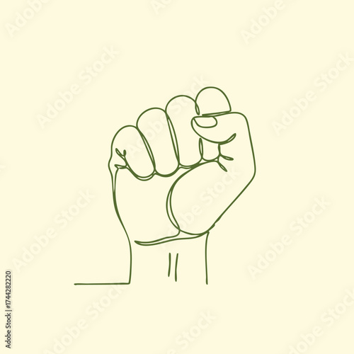 Minimalist line drawing of a clenched fist symbolizing strength and resilience on a light