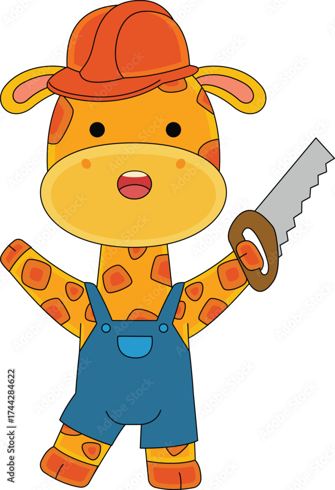 Fototapeta premium Cute Giraffe Consturction Worker