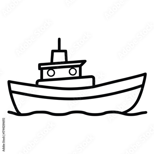 tugboat simple line art silhouette vector icon