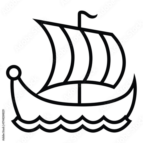 viking ship simple line art silhouette vector icon