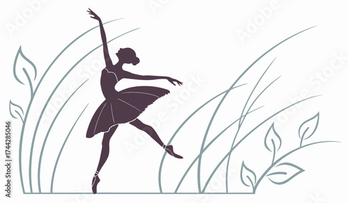 Graceful Ballerina Silhouette Dancing Amid Nature - Ideal Art for Elegant Home Decor and Dance Inspiration