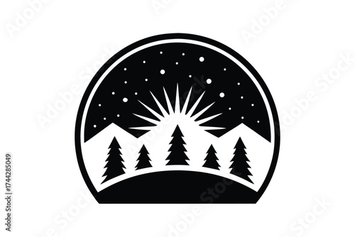 winter dawn simple line art silhouette vector icon