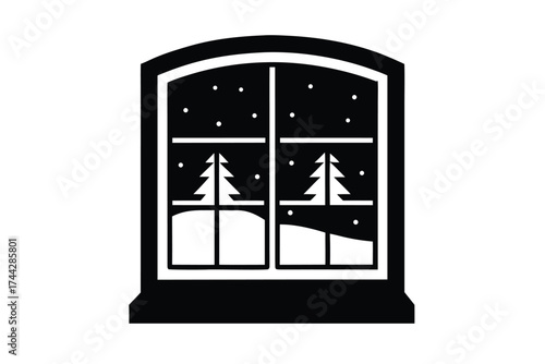 winter window simple line art silhouette vector icon