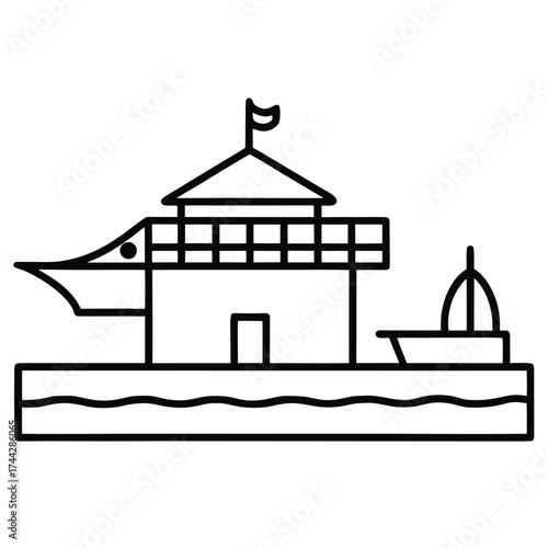 yacht marina pier simple line art silhouette vector icon