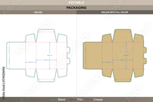 Tuck end box variations back open dieline, custom packaging template with folding structure and professional die line for retail, shipping, and branding
