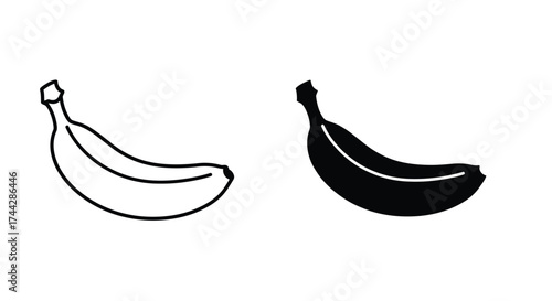 Simple black and white illustration depicting two ripe bananas side by side