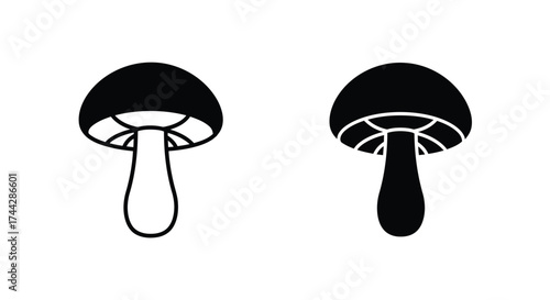 Simple black and white illustration of two mushroom shapes side by side