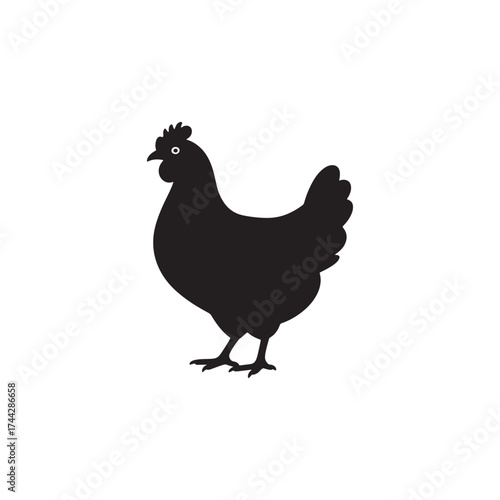Silhouette of a Chicken Isolated on White Background
