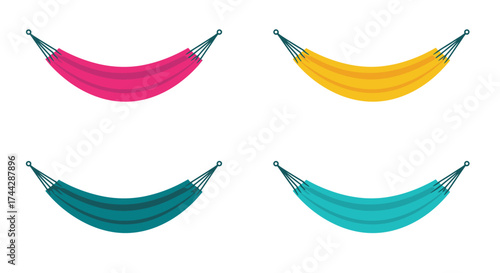 Colorful hammocks displayed in a grid with varying shades and designs