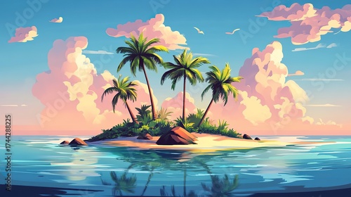 Fototapeta Naklejka Na Ścianę i Meble -  tropical island with palm trees -