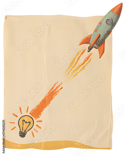 old paper plane on grunge background. 3-Startup Idea Launch: Rocket Blasting Off from Illuminated Lightbulb - 1