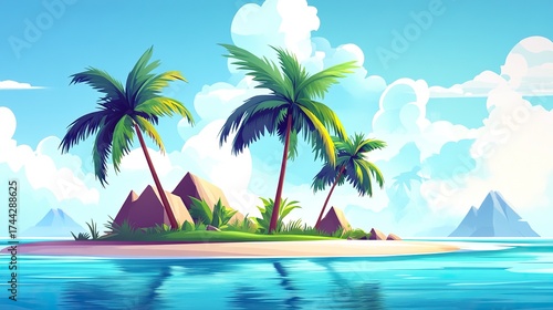 Fototapeta Naklejka Na Ścianę i Meble -  tropical island with palm trees
