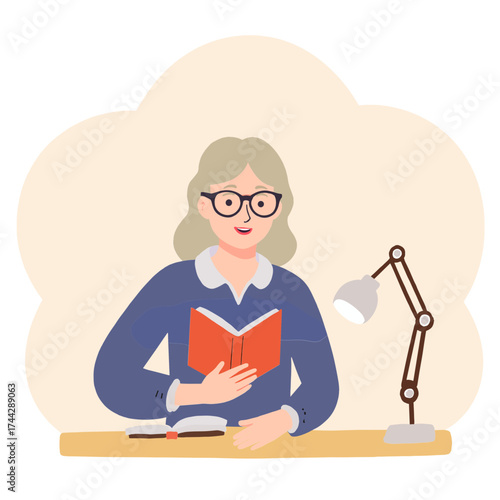 Elderly Woman Reading Book. Senior Female with Literature. Older Woman Relaxing with Novel. Elderly Person Leisure Reading Concept. Elderly set