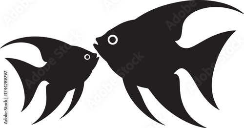 Two angelfish silhouettes isolated on transparent background vector illustration