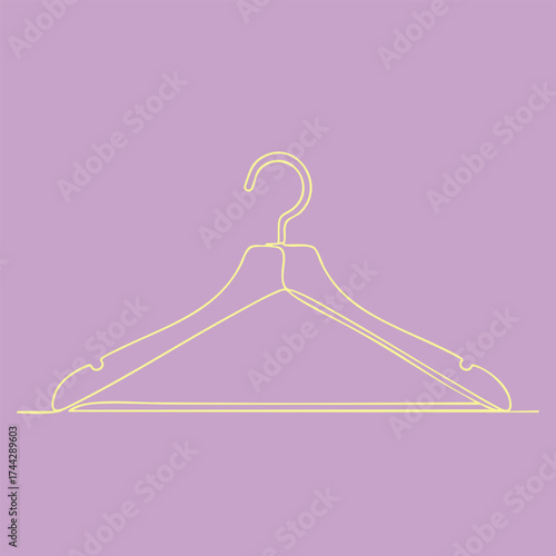 Minimalist neon outline of a hanger on a soft pastel purple emphasizing simplicity and modern design aesthetics