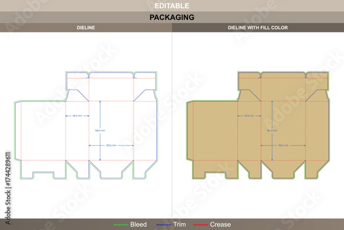 Tuck end box variations hidden lock buckles dieline, editable packaging template with folding structure and die line for secure product presentation and branding