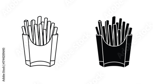 Two servings of french fries one light and one dark tone