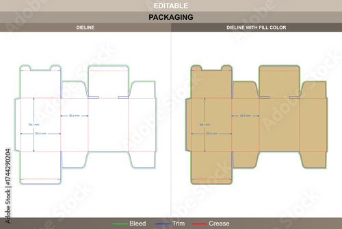 Tuck end box variations lid dieline, custom packaging template with folding structure and die line layout for retail display, branding, and professional shipping
