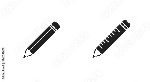 Simple black and white illustration of a pencil and a ruler